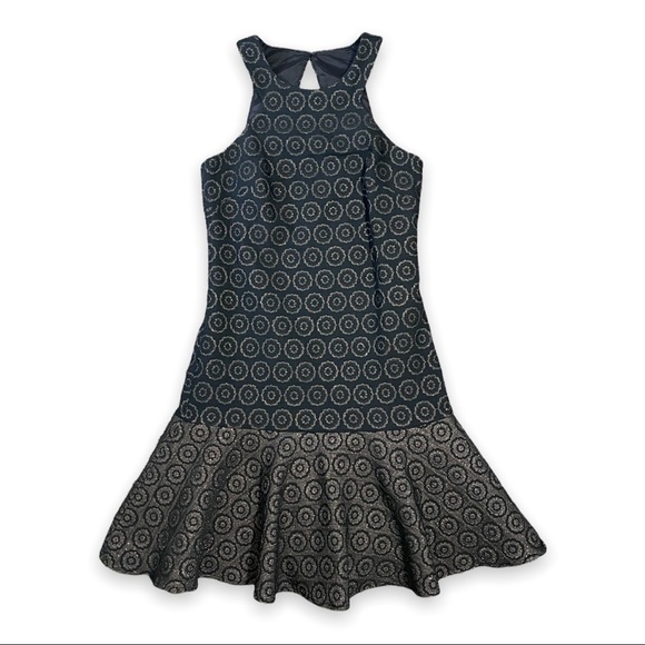NWT Trina Turk Black Bronze Metallic Ruffled Hem Dress sz 0 - Picture 2 of 12